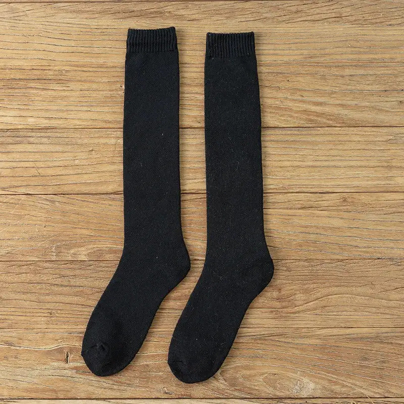 6 Pairs of Men'S Thick Warm Knee Socks - Pure Winter Warmth, Textured Loop Fabric, Multi-Color Set (Black, Dark Gray, Navy Blue, Wine Red, Khaki, Beige) - Elbow-Length Cold-Resistant Tights