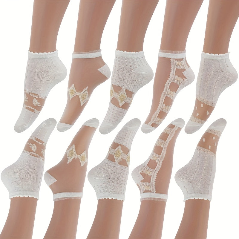 8\u002F10 Pairs Summer Thin Cool Breathable Hollow Glass Socks Ultra-Thin Mesh Cassette Short Socks