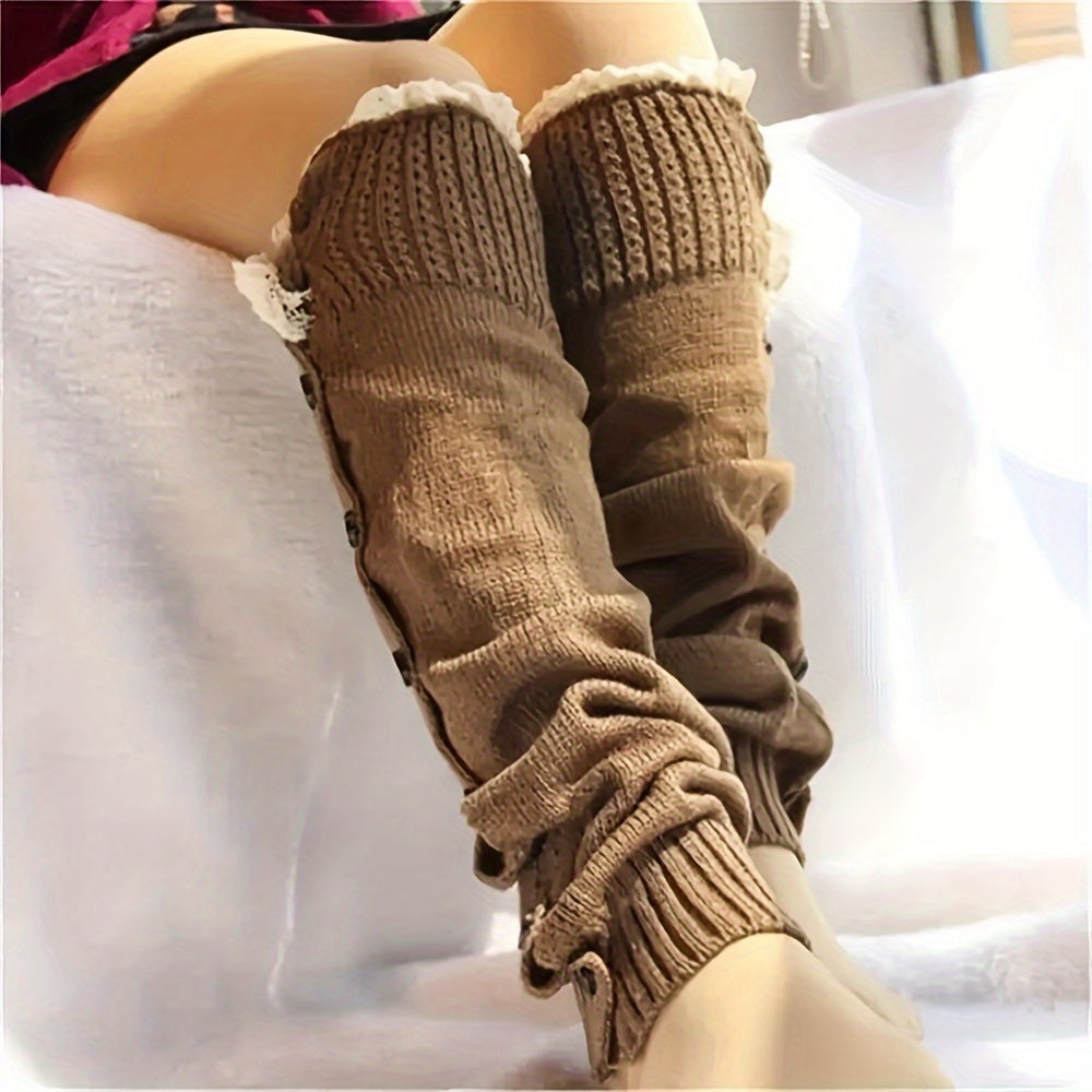 1 pair of lace cold-proof fashion socks, outdoor knee high-elasticity leg-warming pantyhose cover,  Cold Weather Wear, Trendy Legwear, Stylish Hosiery, Stretchable Fabric, Warm Material, Thermal Socks, Kneehigh Socks, Men's Fashion, Outdoor