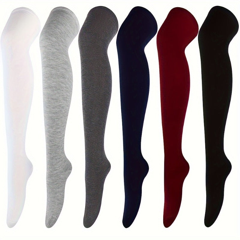 6pcs Women'S Elegant Solid Color Thigh-High Knee Socks - Glossy Finish, Smooth Texture, All-Season Wear, \u002FElastane Blend (Machine Washable\u002FDry Cleanable) - Shiny Tights for Parties, Casual & Casual Attire - Comfortable Stretch Fit